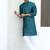 Silk blend jacquard self design blue kurta with elasticated pyjamas
