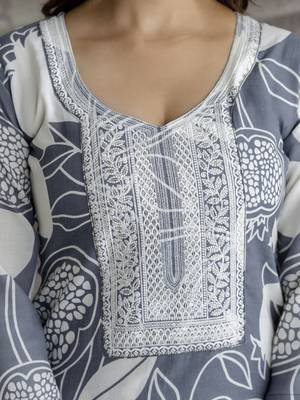 Cotton slub magic printed kurta pant embroidery neck work kurta set 4