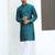Silk blend jacquard self design blue kurta with elasticated pyjamas
