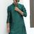 Silk blend jacquard self design green kurta with elasticated pyjamas