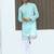 Cotton blend chikankari embroidered sky blue kurta with elasticated pyjamas