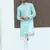 Cotton blend chikankari embroidered sky blue kurta with elasticated pyjamas