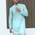 Cotton blend chikankari embroidered sky blue kurta with elasticated pyjamas