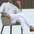 Cotton blend chikankari embroidered white kurta with elasticated pyjamas