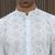 Cotton blend chikankari embroidered white kurta with elasticated pyjamas