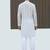 Cotton blend chikankari embroidered white kurta with elasticated pyjamas