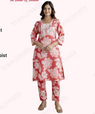 Trendmalls Cotton slub magic printed kurta pant embroidery neck work kurta set 6