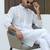 Cotton blend chikankari embroidered white kurta with elasticated pyjamas
