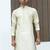 Silk blend embroidered sequinned cream kurta with elasticated pyjamas