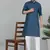 Cotton blend solid blue kurta with white pyjamas
