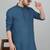Cotton blend solid blue kurta with white pyjamas