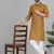 Cotton blend solid mustard kurta with white pyjamas