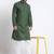 Cotton blend solid green kurta with white pyjamas