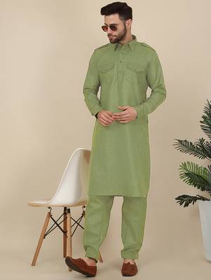 Cotton green pathani kurta and salwar 1