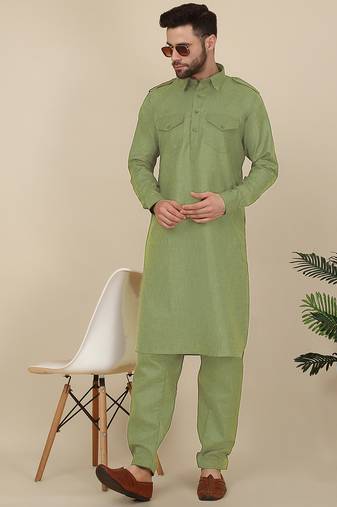 Cotton green pathani kurta and salwar