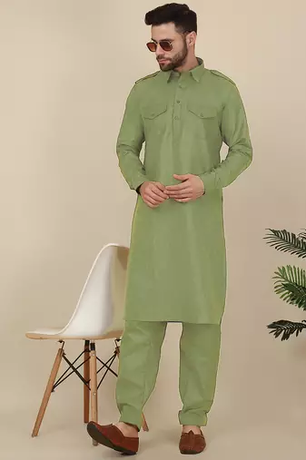 Cotton green pathani kurta and salwar