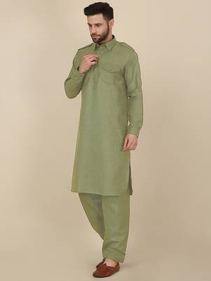 Cotton green pathani kurta and salwar 3