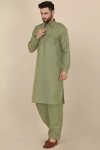 Cotton green pathani kurta and salwar