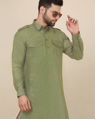 Cotton green pathani kurta and salwar 5