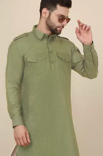 Cotton green pathani kurta and salwar