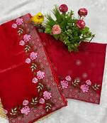 Red Thread Embroidery Work Jimmy Choo Saree