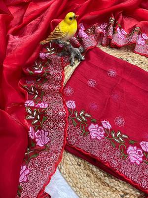 Red Thread Embroidery Work Jimmy Choo Saree 3