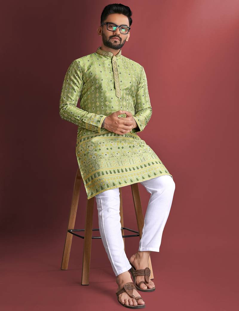 Green designer daaman men's kurta and Pyjamas for Mens