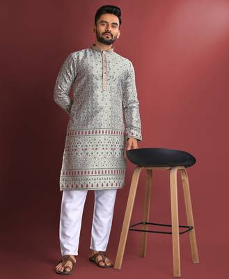 Grey designer daaman men's kurta and Pyjamas for Mens 1