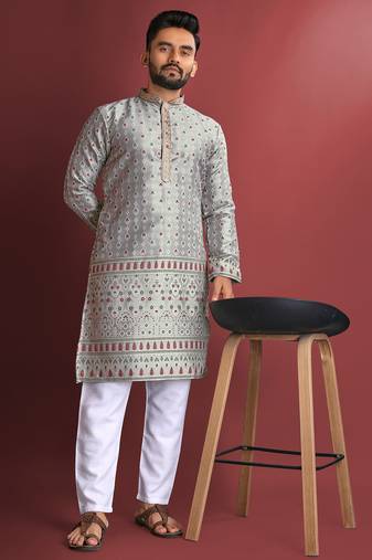 Grey designer daaman men's kurta and Pyjamas for Mens