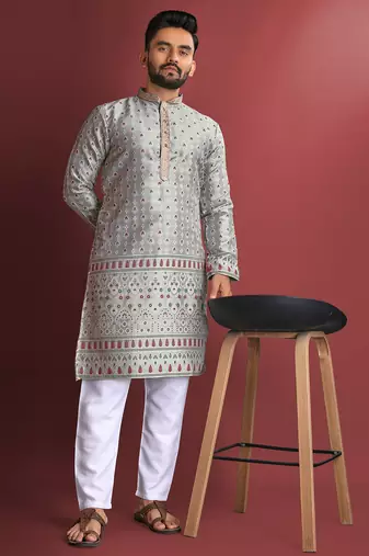 Grey designer daaman men's kurta and Pyjamas for Mens
