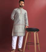 Grey designer daaman men's kurta and Pyjamas for Mens