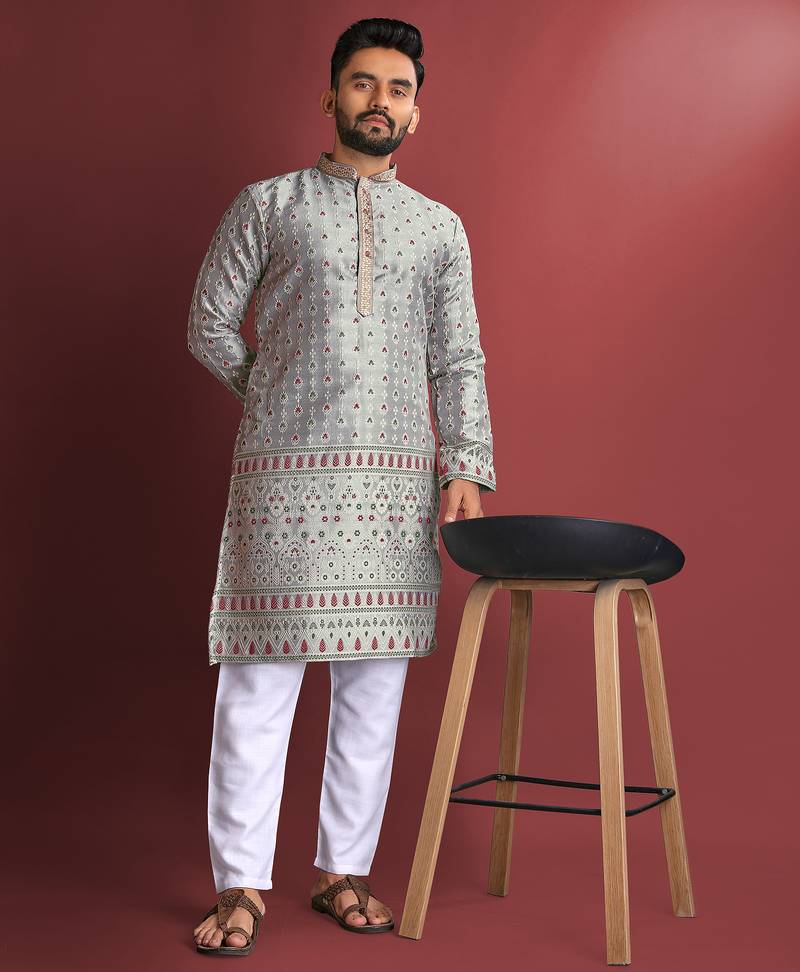 Grey designer daaman men's kurta and Pyjamas for Mens