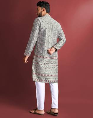 Grey designer daaman men's kurta and Pyjamas for Mens 2