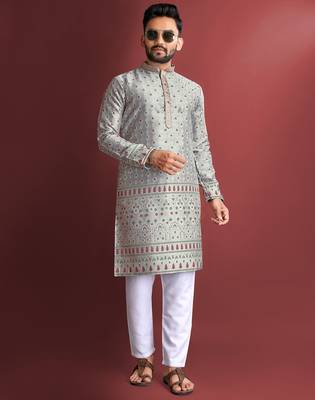 Grey designer daaman men's kurta and Pyjamas for Mens 4