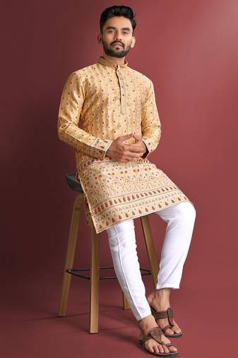 Mustard designer daaman men's kurta and Pyjamas for Mens