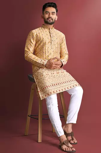 Mustard designer daaman men's kurta and Pyjamas for Mens