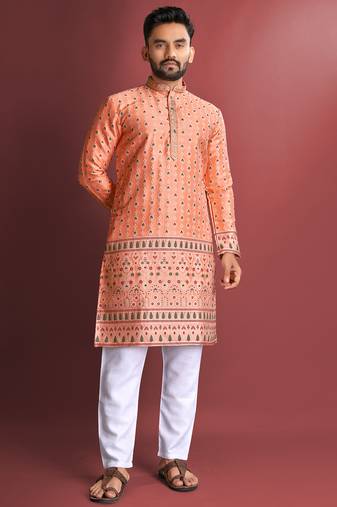 Orange designer daaman men's kurta and Pyjamas for Mens