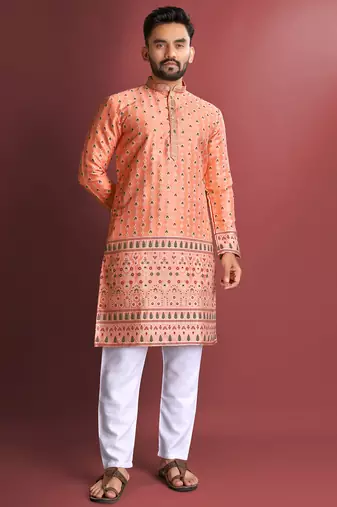Orange designer daaman men's kurta and Pyjamas for Mens