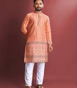 Orange designer daaman men's kurta and Pyjamas for Mens