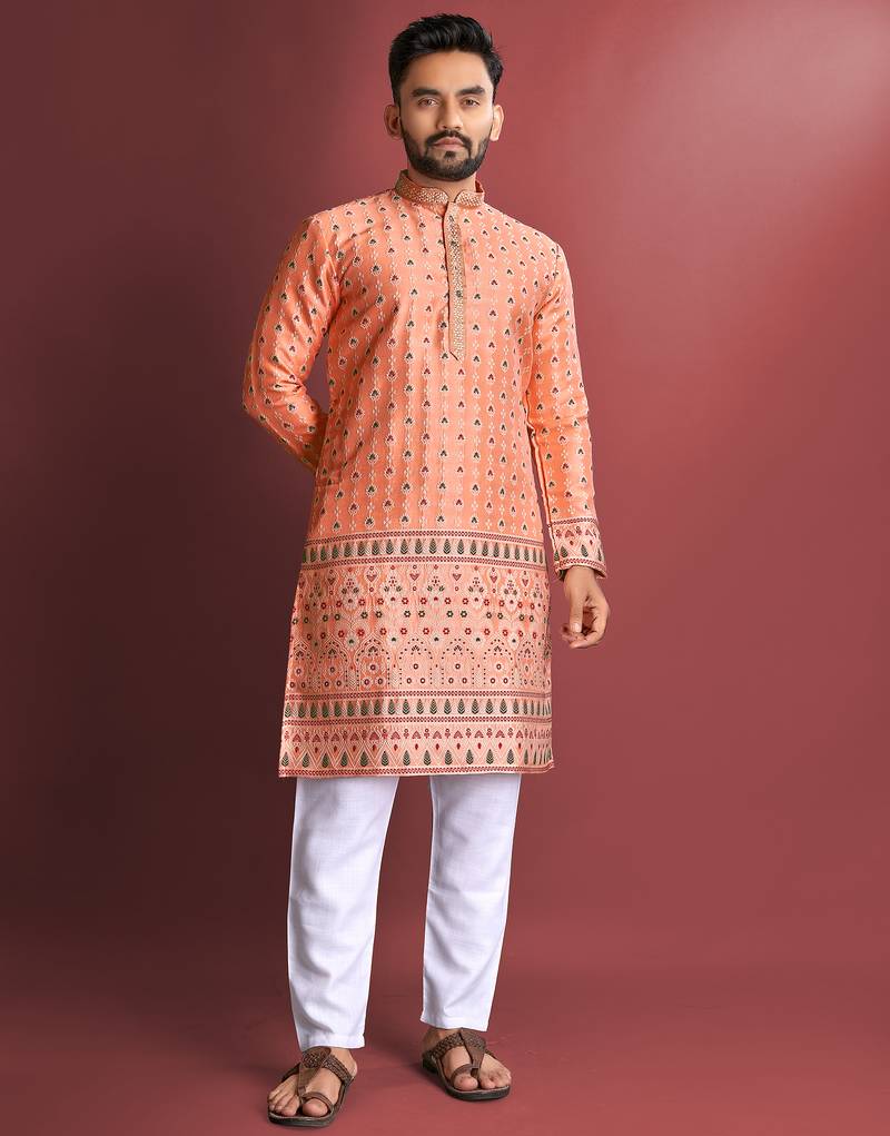Orange designer daaman men's kurta and Pyjamas for Mens