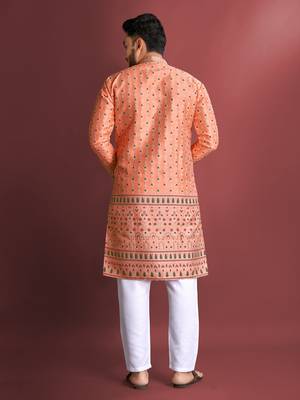 Orange designer daaman men's kurta and Pyjamas for Mens 3