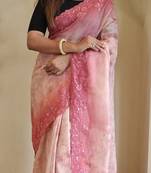 Pink Hand Crafted Organza Saree