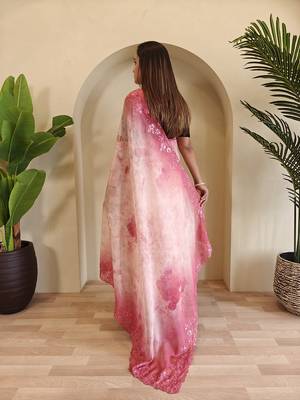 Pink Hand Crafted Organza Saree 4