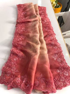 Pink Hand Crafted Organza Saree 5