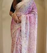 Pastel Pink Hand Crafted Organza Saree