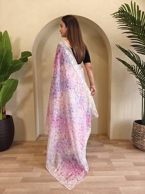 Pastel Pink Hand Crafted Organza Saree 4