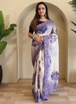 Lavender Hand Crafted Organza Saree 2