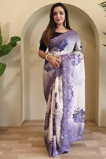 Lavender Hand Crafted Organza Saree