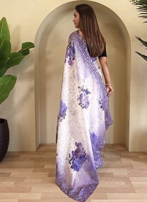 Lavender Hand Crafted Organza Saree 4