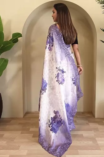 Lavender Hand Crafted Organza Saree